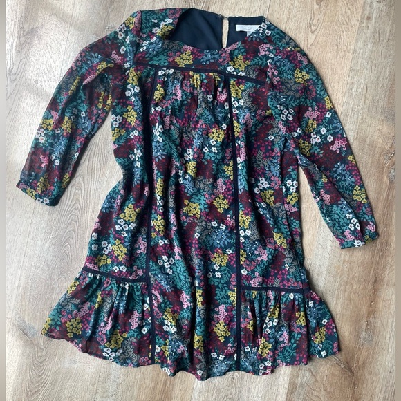 LOFT Floral Long Sleeve Babydoll Mini Dress XS Boho Fall Ruffle Hem - Picture 1 of 5